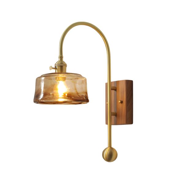 1 Head Vintage Brass Wall Light Glass Shade High Arm Wall Lamp - Image 7