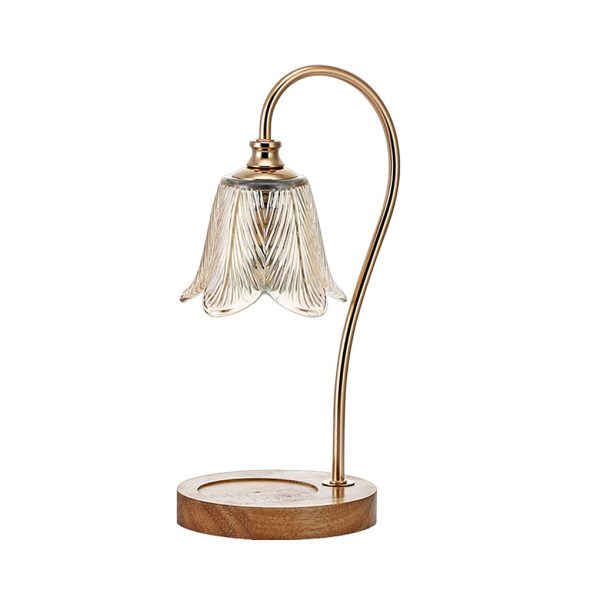Elegant Floral Glass Desk Lamp with Cup-Holder Base for Reading or Decor - Image 8