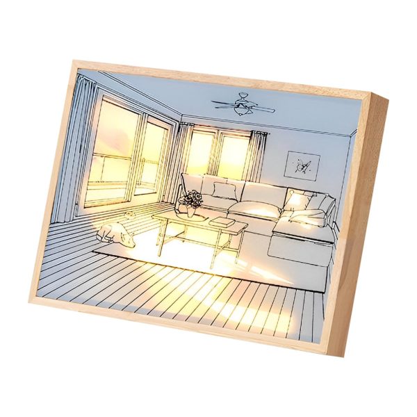 Wood Frame Ins Touch Control Dimmable LED Sunshine Painting Night Light - Image 13