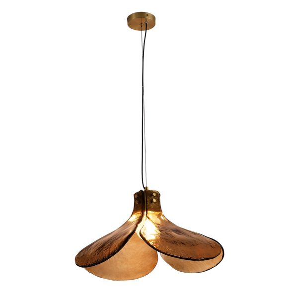 Four-leaf Flower Design Glass Copper Brown Retro Chandelier Hanging Lamp - Image 5