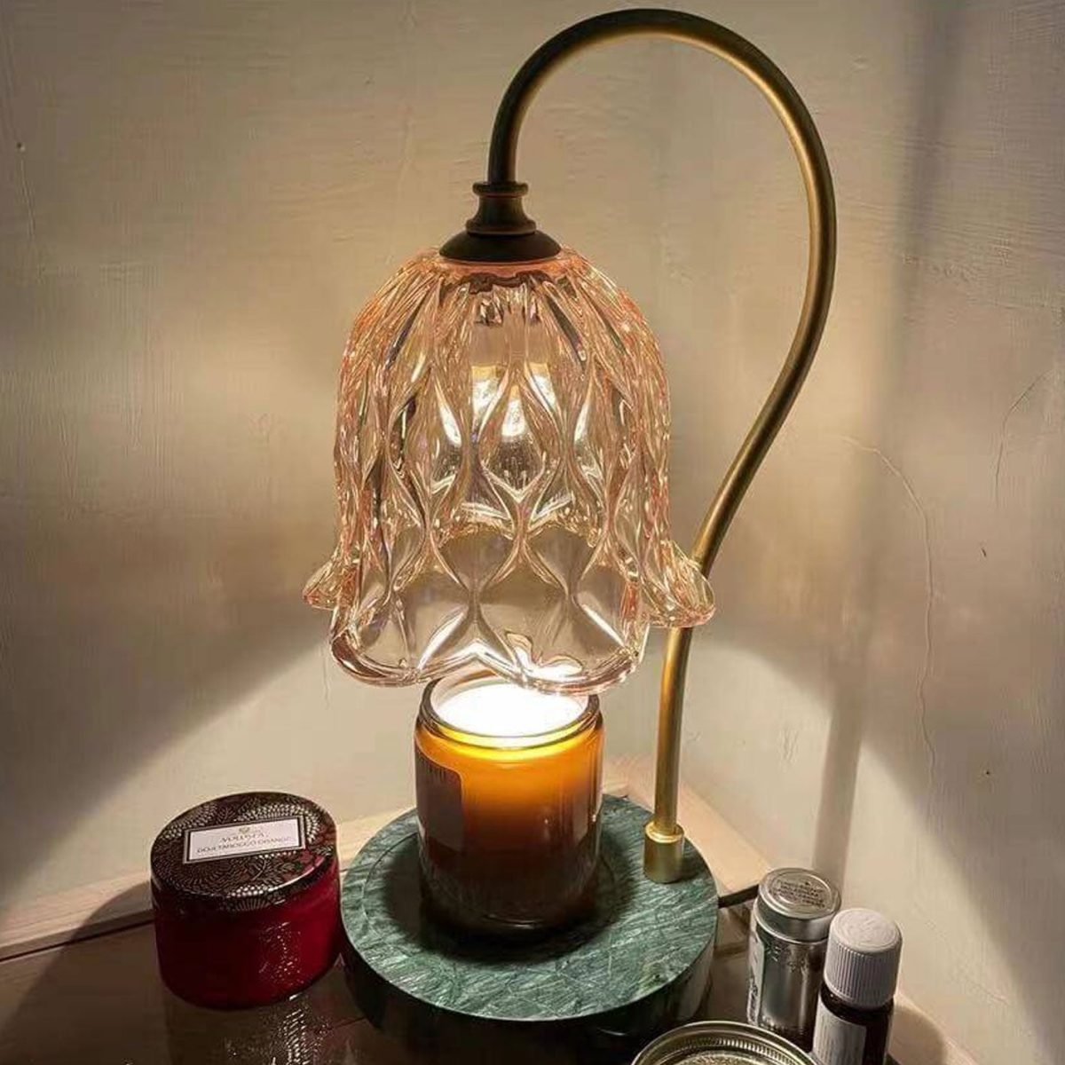 Modern Suzutan Glass Marble Base 1-Light Melting Wax Table Lamp - Image 1