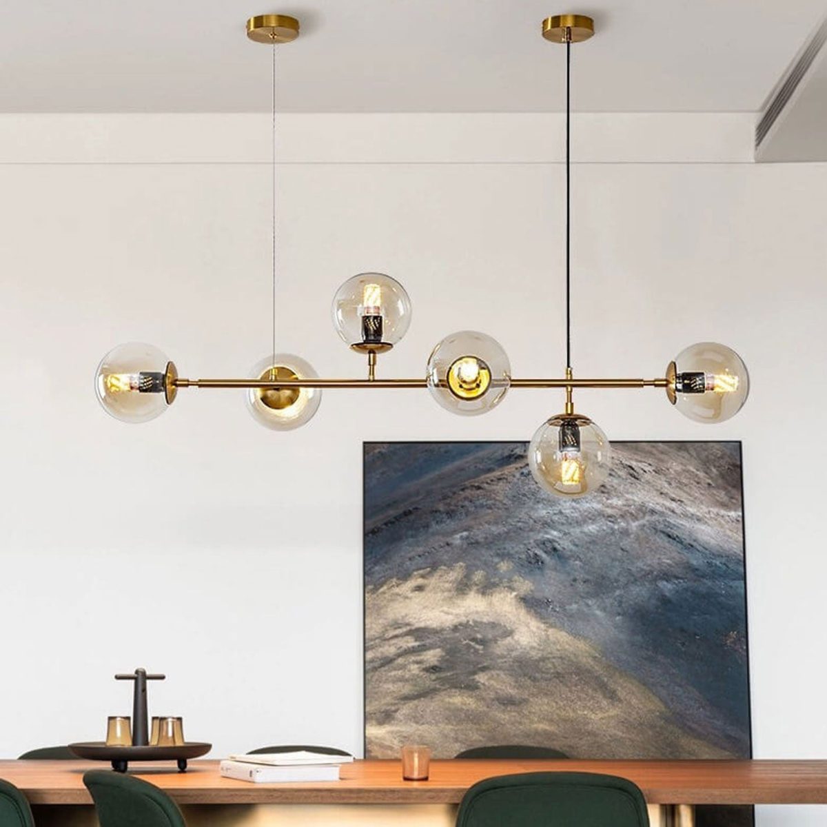 Modern Minimalist Long Glass Round Globe Island Light 6-Light Chandelier - Image 23