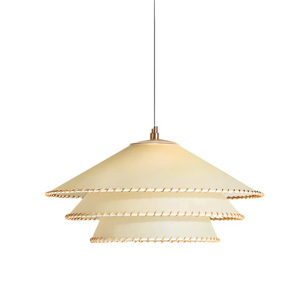 Rustic 3 Tiers Parchment Pendant Light 1-Light Hanging Lamp with Fabric Shade - Image 7