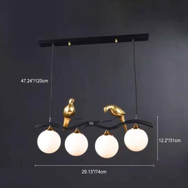 Contemporary Creative Resin Bird Glass Ball Shade 4-Light Island Light Chandelier For Living Room - Image 5