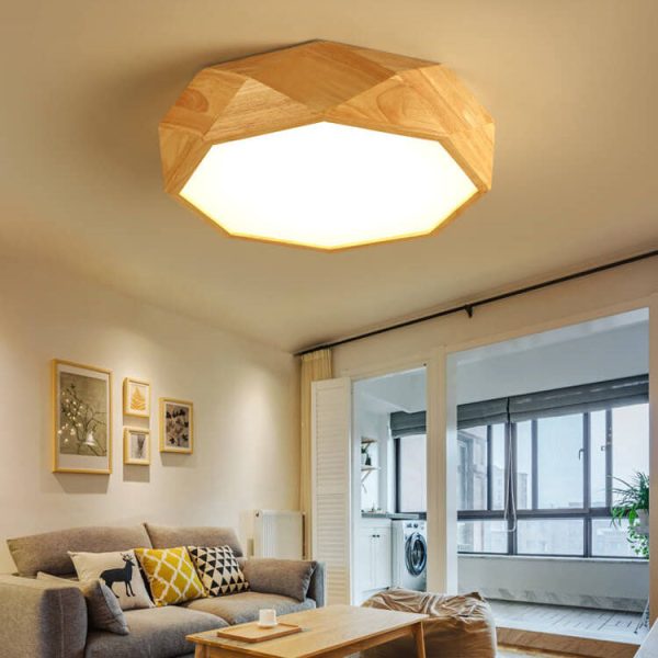 Modern Solid Wood Round Geometric LED Flush Mount Ceiling Light - Image 10