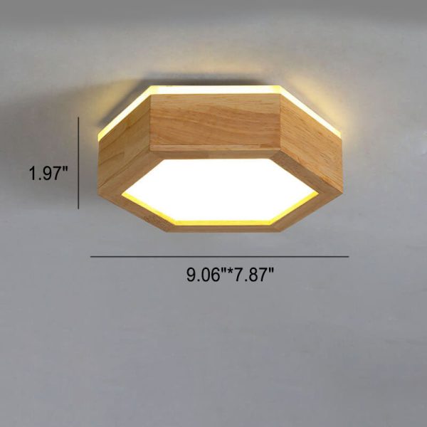 Modern Simple Wooden Hexagonal Geometry LED Flush Mount Ceiling Light - Image 9