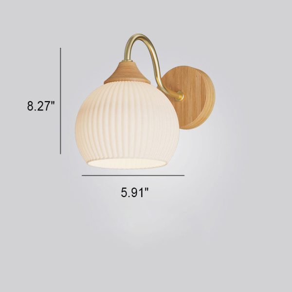 Nordic Striped Glass Round Log Wood 1-Light Wall Sconce Lamp - Image 9