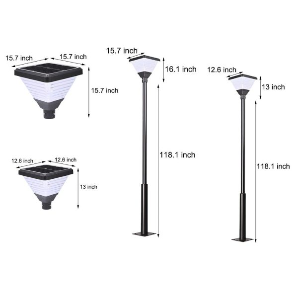 1-Light Black 98-In/118-In Solar LED Square Post Street Light - Image 7