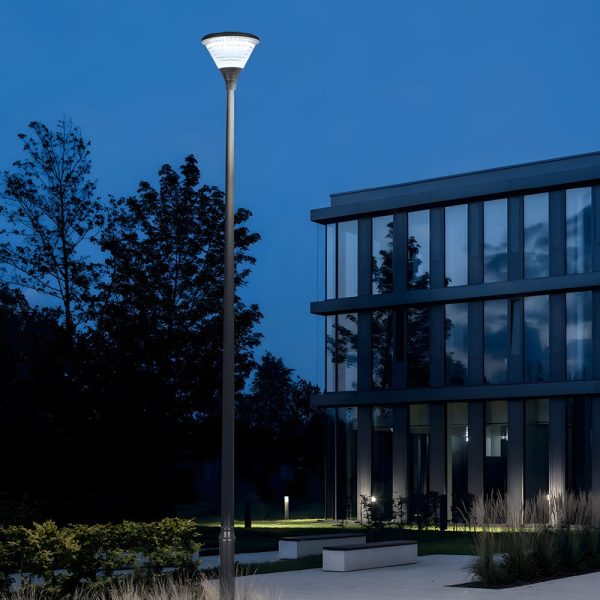 1-Light Round Solar LED Outdoor Lamp Post in Black - Image 2