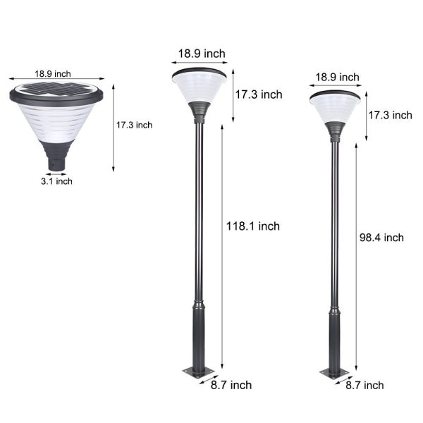 1-Light Round Solar LED Outdoor Lamp Post in Black - Image 8