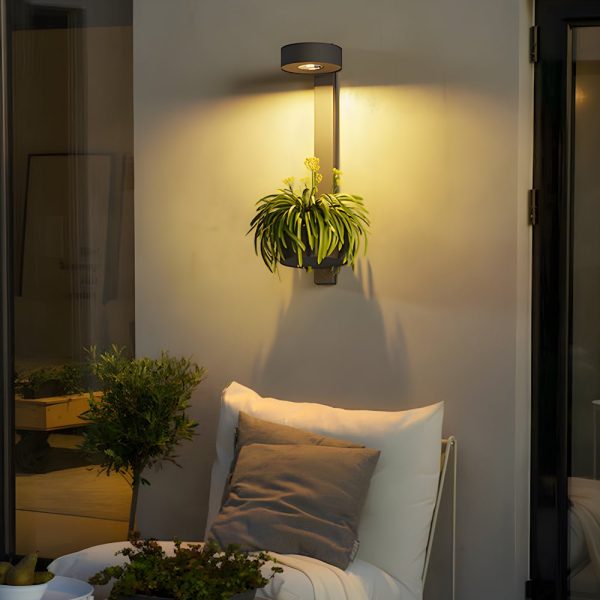 1-Light Solar Wall Mounted Plant Stand Outdoor Wall Light with Planter - Image 4