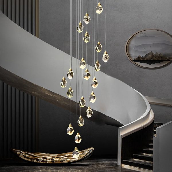 Spiral Crystal Electroplating Metal Modern Duplex Staircase Chandelier - Image 7