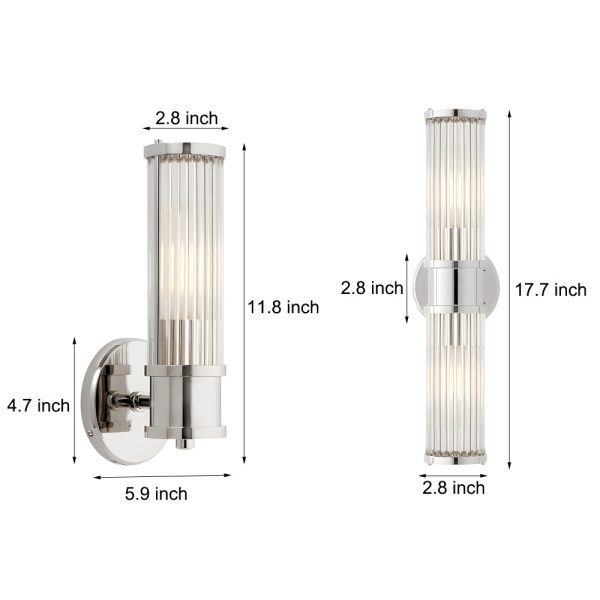 1/2-light Modern Chrome/Gold Wall Sconce with Cylinder Clear Glass Shade - Image 10