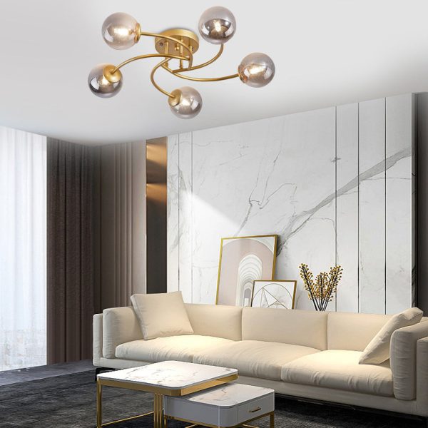 5-light Glass Globe Design Swirled Metal LED Modern Ceiling Lights - Image 9