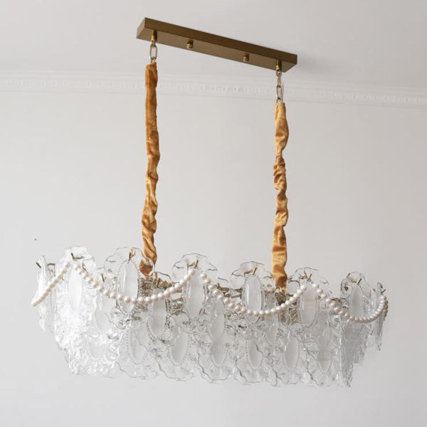 French Vintage Rectangular Pearl Glass 8-Light Island Light Chandelier - Image 16