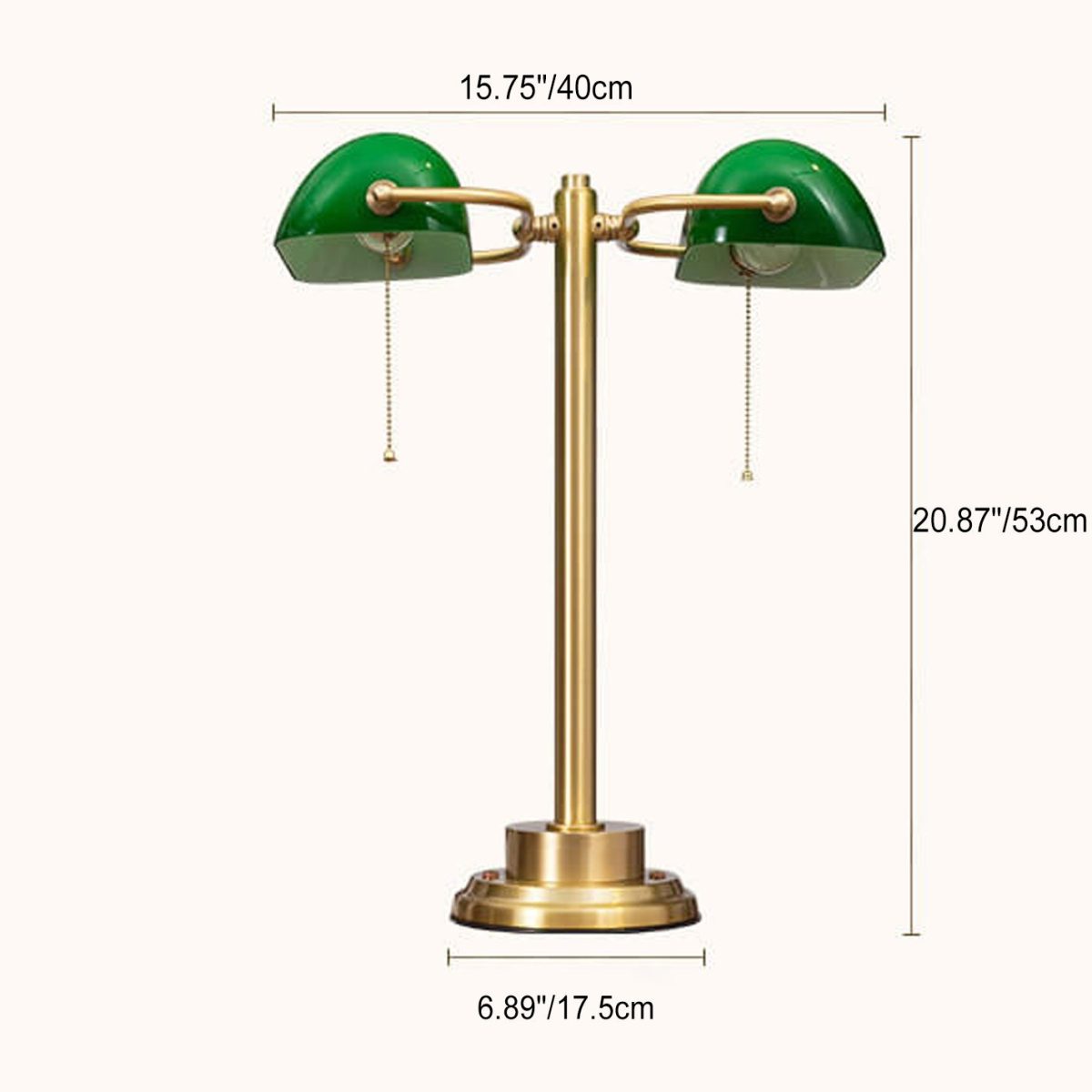 Vintage Green All Brass 2-Light Bank Pull Cord Touch Table Lamp - Image 6