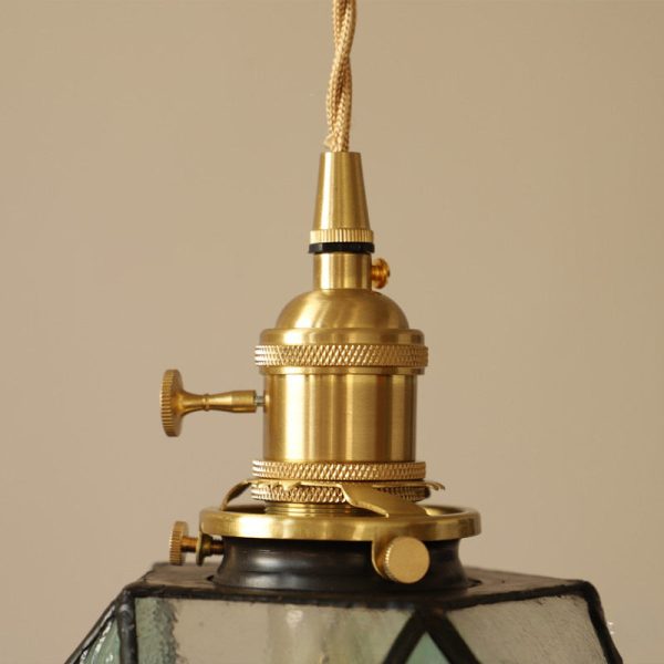 Traditional Vintage Polygonal Brass Stained Glass 1-Light Pendant Light For Living Room - Image 5