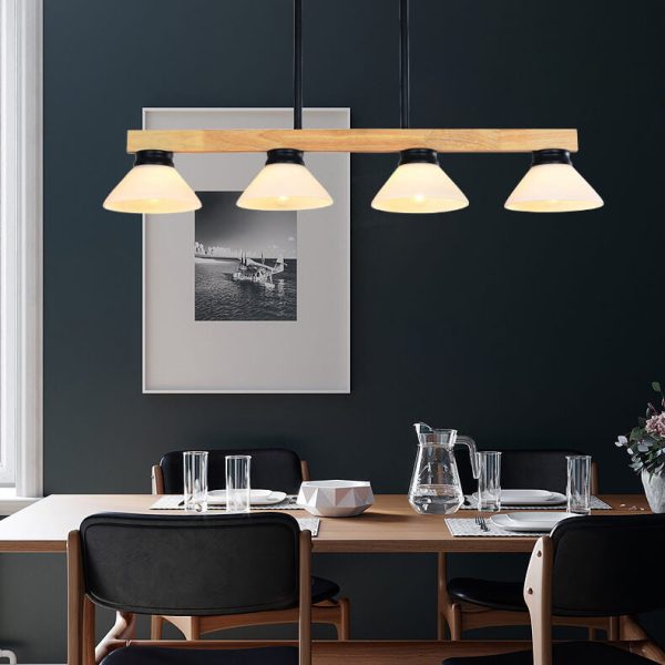 Nordic Solid Wood Cone Glass Shade 3/4 Light Island Light Chandelier - Image 2