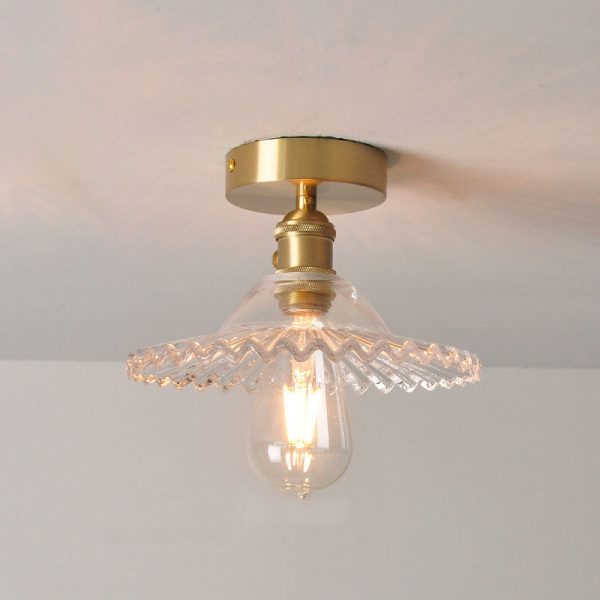 Japanese Vintage Glass Brass Lotus 1-Light Semi-Flush Mount Ceiling Light - Image 7