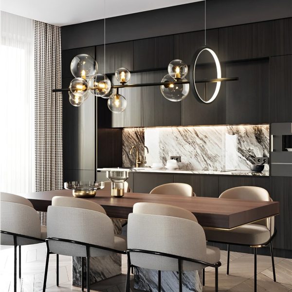 Circular Glass Bubbles LED Black Nordic Dining Room Chandeliers Light - Image 10