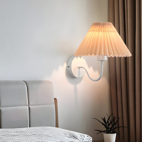 Vintage 1-Light Dimmable Metallic Armed Sconce with Pleated Fabric Shade - Image 4