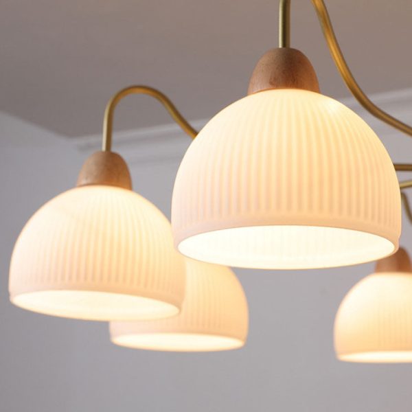 Nordic Japanese Glass Round Wood 3/6/8 Light Chandelier - Image 18