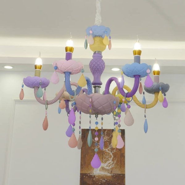 Modern Children's Princess Macaroon Candelabra Crystal Glass 5/6/8/10/12/15 Light Chandelier - Image 3