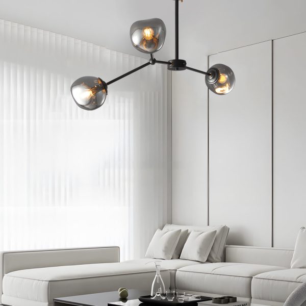 3/5/8-Light Molecule Dimpled Lava Glass Chandelier with Black Metallic Arms - Image 4