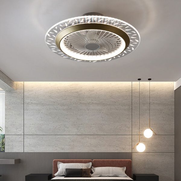 Modern RGB Acrylic Round LED Seme-Flush Mount Ceiling Fan Light - Image 4