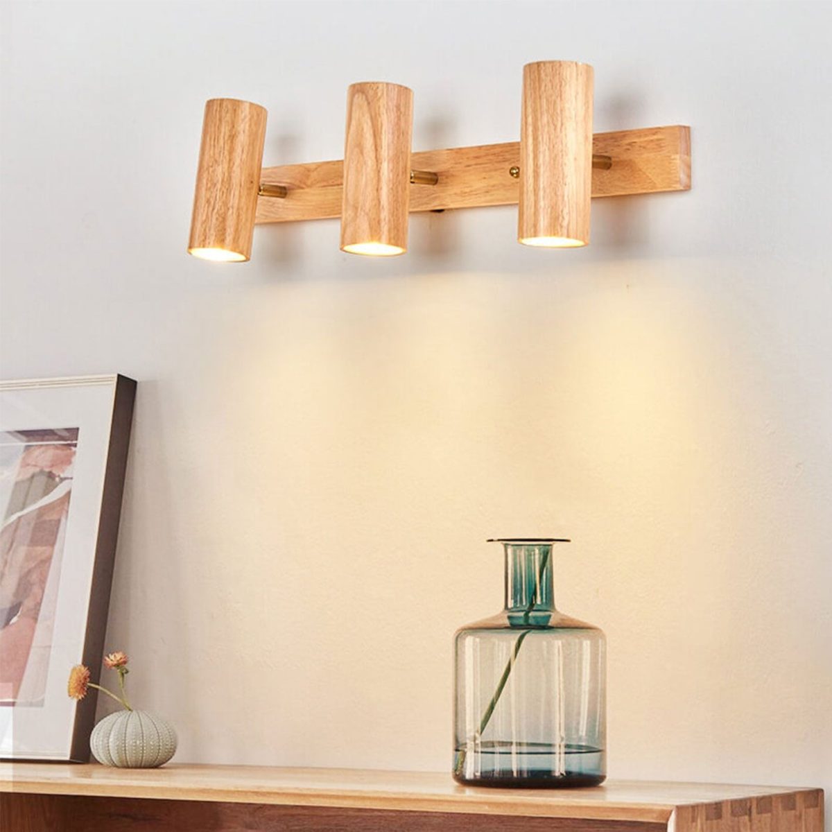 Modern Minimalist Wood Track Spotlight 1/2/3 Light Wall Sconce Lamp - Image 14
