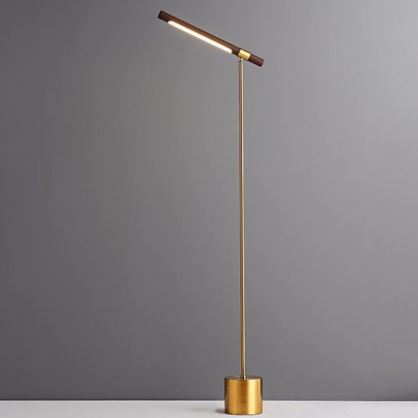 Nordic Minimalist Imitation Walnut Wood Grain Cylindrical Strip Hardware Base LED Standing Floor Lamp - Image 7