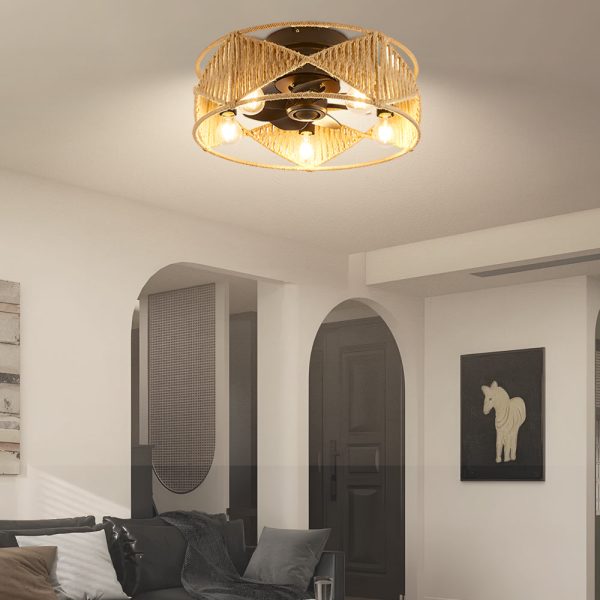 20-in Hemp Rope-Woven Caged Ceiling Fan with Light and Remote, 6-Speed - Image 5