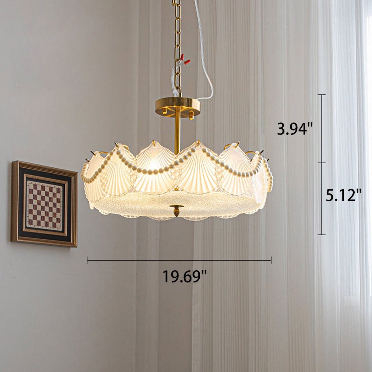 French Light Luxury Seashell Glass Pearl Round 5/6/ 8 Light Chandelier - Image 8