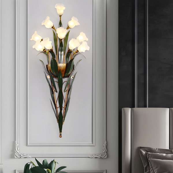 Bouquet Flowers Leaves White Light Pastoral American Style Wall Lamp - Image 5
