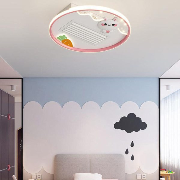Contemporary Creative Acrylic Astronaut Moon LED Kids Flush Mount Ceiling Invisible Bladeless Fan Light For Bedroom - Image 2