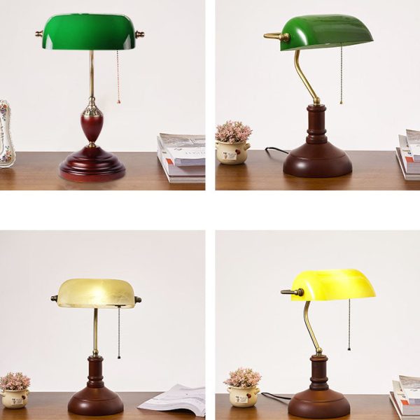 Vintage Solid Wood Glass Bank Zipper 1-Light Table Lamp - Image 13