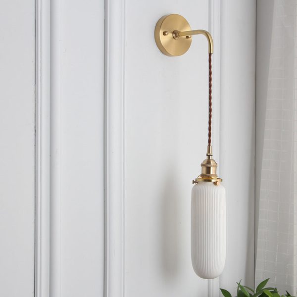 Japanese Retro Minimalist Cylinder Oval Brass Lucite 1-Light Wall Sconce Lamp - Image 19