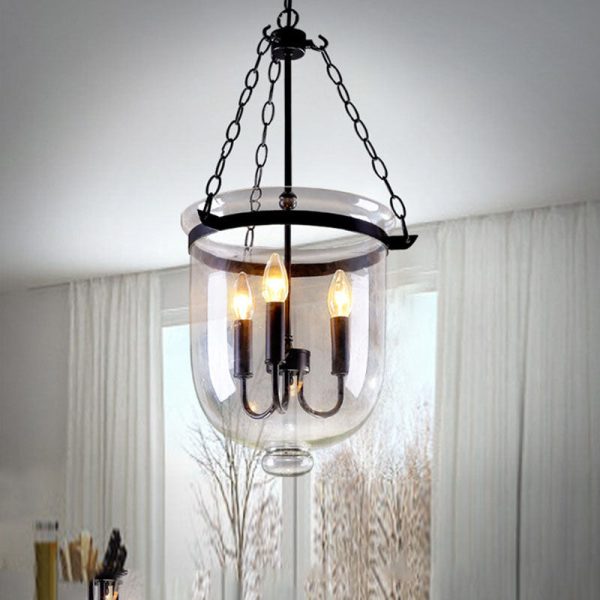 Traditional Rustic Round Glass Bucket Iron Candelabra 3-Light Chandelier For Living Room - Image 5