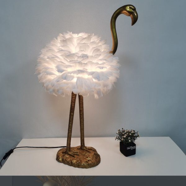 Contemporary Nordic Goose Feather Metal Flamingo Ball 1-Light Table Lamp For Bedside - Image 19