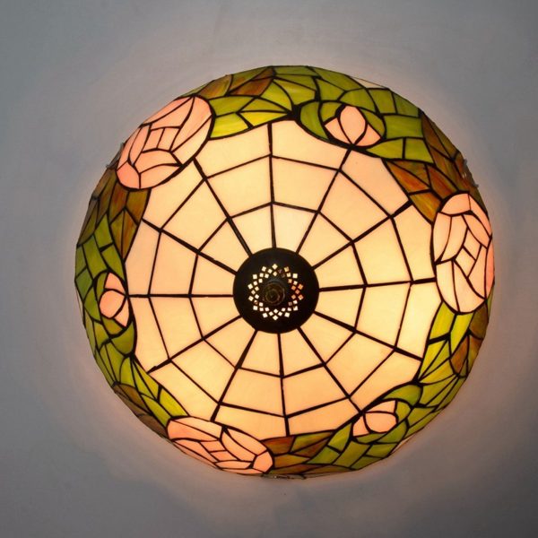Tiffany European Retro Creative Stained Glass Rose Pattern Design 3-Light Flush Mount Light - Image 6