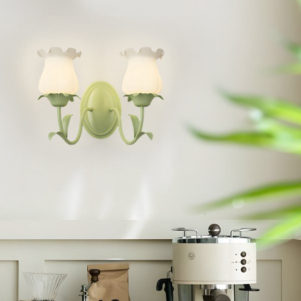 1/2 Lights Flowers Glass Three Step Dimming Green Modern Wall Lights Indoor - Image 3