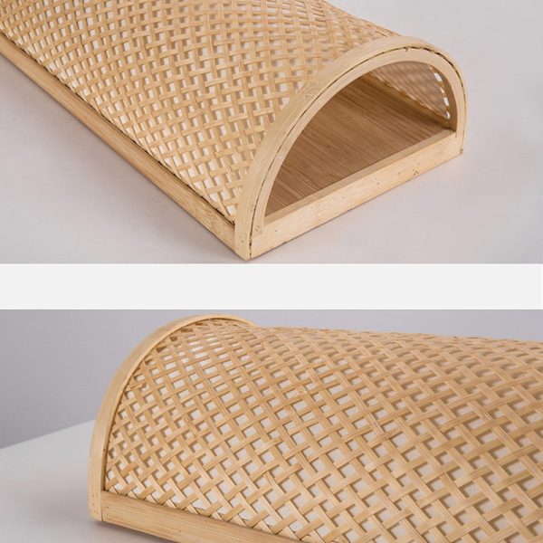 Traditional Japanese Weaving Semicircular Cylinder Bamboo 2-Light Wall Sconce Lamp For Bedside - Image 7