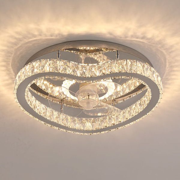 Modern Luxury Crystal Stainless Steel LED Flush Mount Ceiling Fan Light - Image 4
