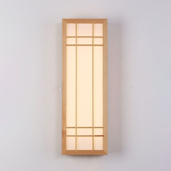 Traditional Japanese Rectangle Solid Wood Acrylic LED Wall Sconce Lamp For Bedroom - Image 14