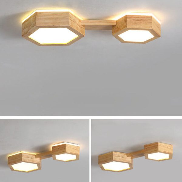 Modern Simple Wooden Hexagonal Geometry LED Flush Mount Ceiling Light - Image 21