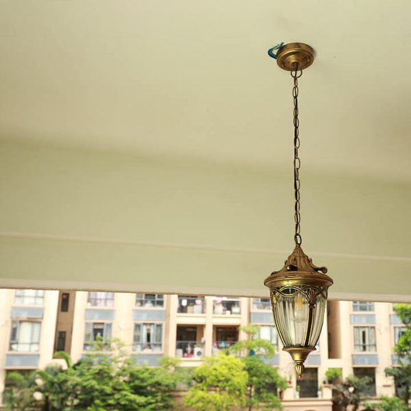 European Vintage Oval Lantern Maple Leaf Outdoor 1-Light Pendant Light - Image 5