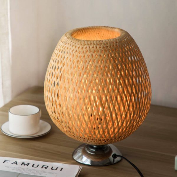 Chinese Minimalist Bamboo Weaving Oval Round 1-Light Table Lamp - Image 16