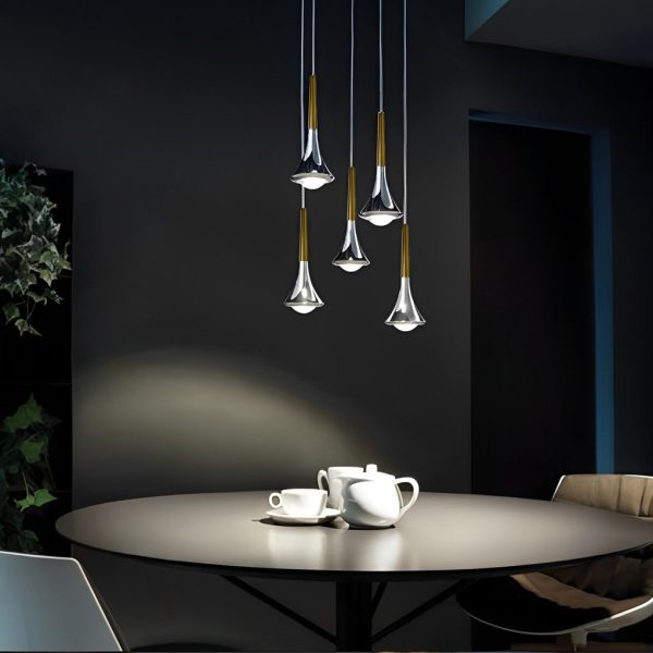1-Light Water Drop Metal LED Nordic Staircase Pendant Lights Small Chandelier - Image 8