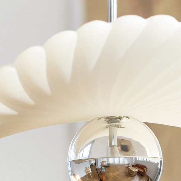 Modern Art Deco Cream Pleated Lotus Leaf Resin Shade LED Pendant Light For Living Room - Image 6