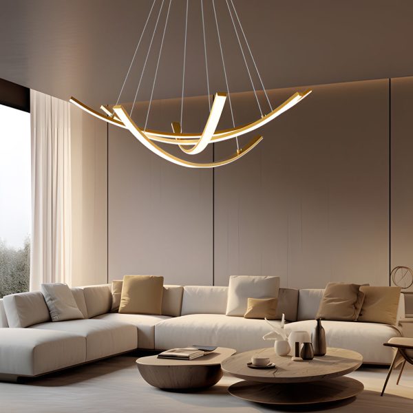 Elegant Curved Copper Strip Full-Spectrum LED Pendant Light - Image 5